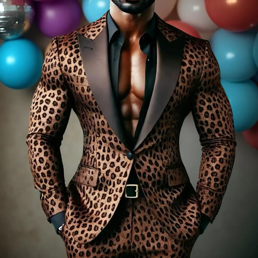 Leopard Men Two Pieces Suit