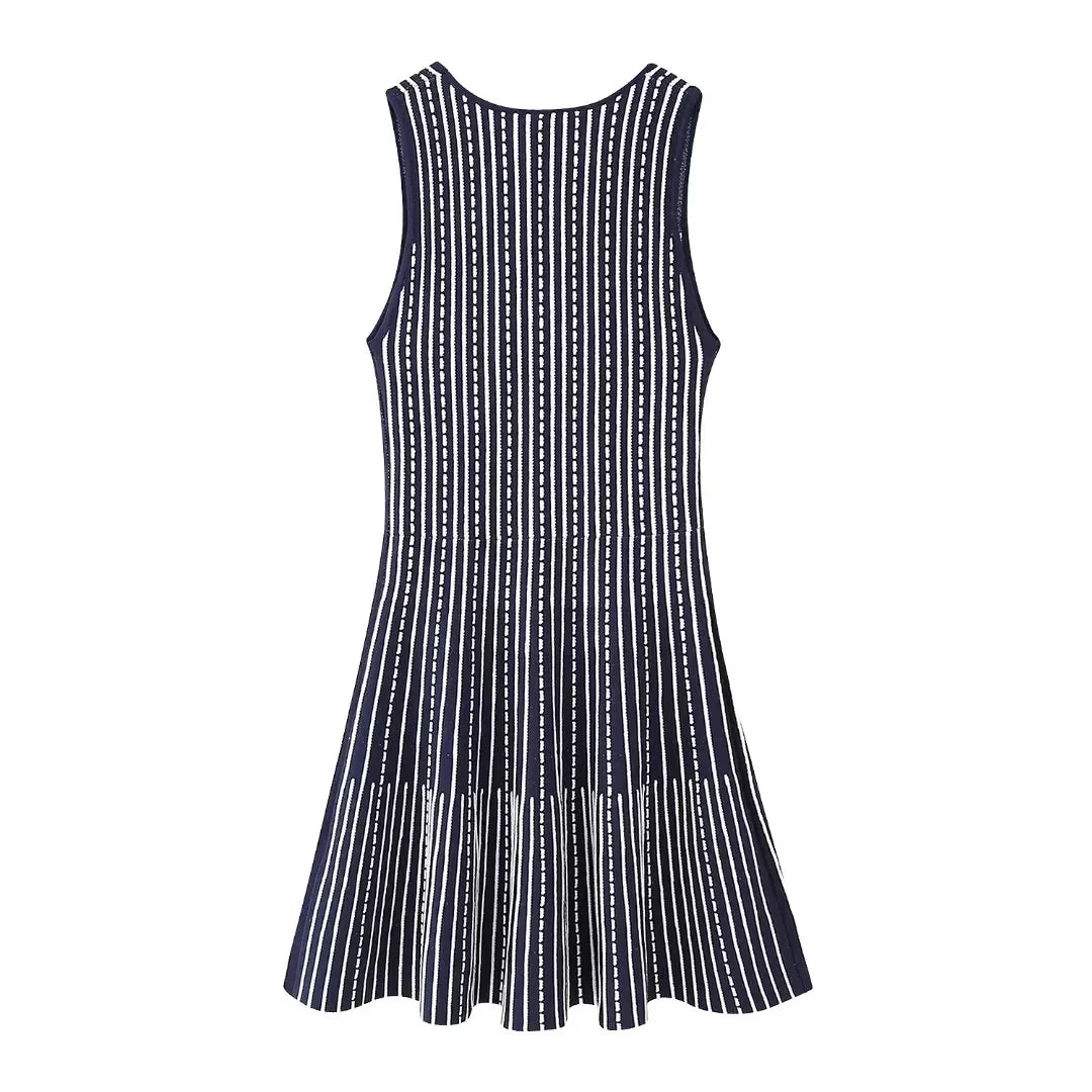 Woman Striped Knitted Mini Dress