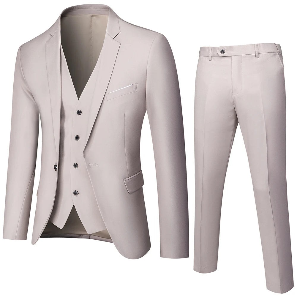Slim Men's Suit 3 Pieces Set (Jacket + Pants + Vest)