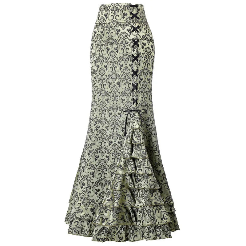 Vintage Gothic Long Skirts Women Punk Fish Tail Skirt New High Waisted Temperament Goth
