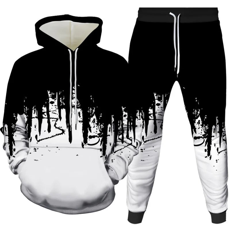 New Ink Painting 3D Printed Hoodie Pant Sets Men's Fashion Casual Sweatshirts Sweatpants Two Piece Suits Man Tracksuit Clothing