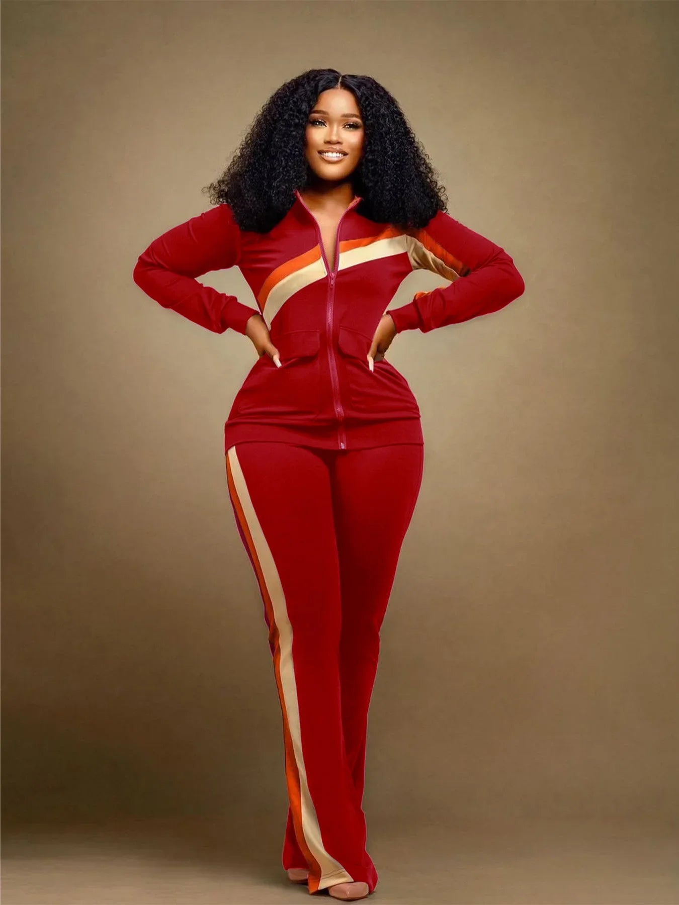 Women's Sports Casual Fashion Two-piece Striped Sweatsuit Set