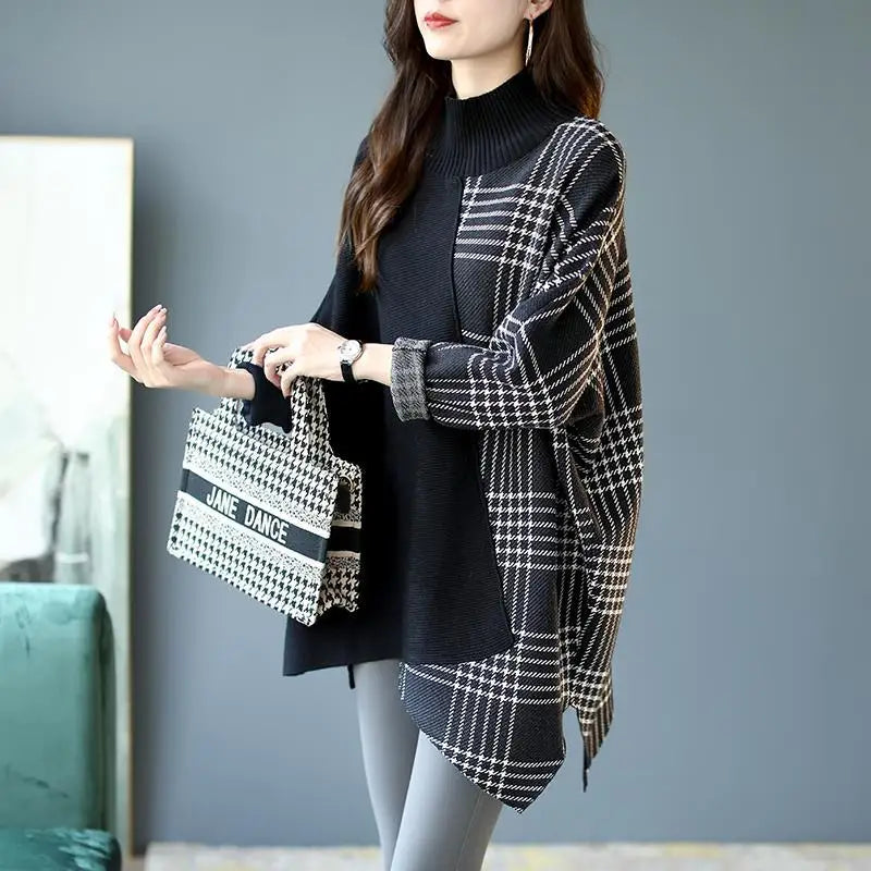 Casual Patchwork Turtleneck Sweaters Thick Loose-fitting Fashion Trends Women's Clothing Autumn Winter Korean Pullovers Grace