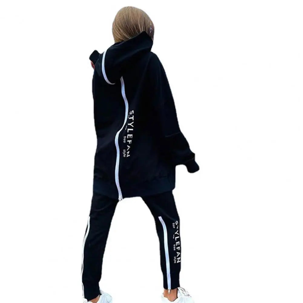 Winter Chic Oversized Tracksuit Back Zipper Long Hoodie + Pants Set Street Sportswear Pullover Hip-Hop Two-Piece Outfits
