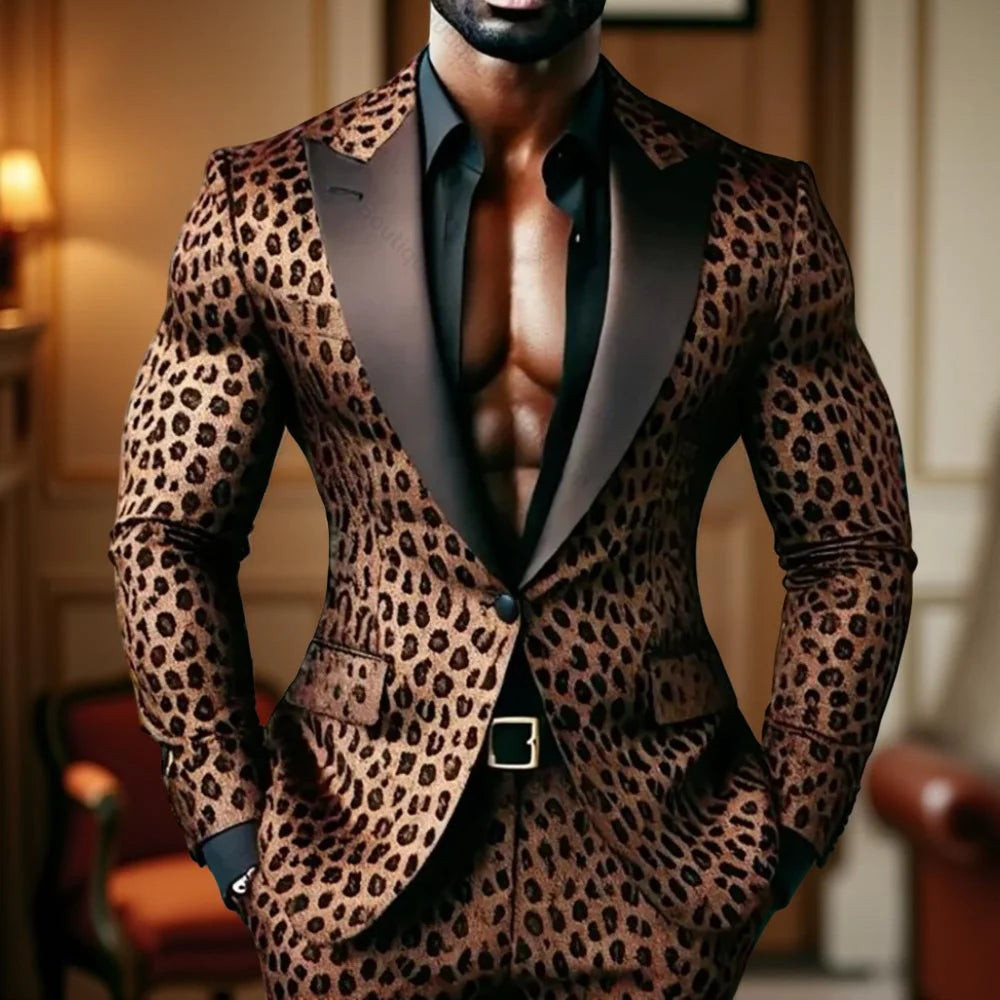 Leopard Men Two Pieces Suit