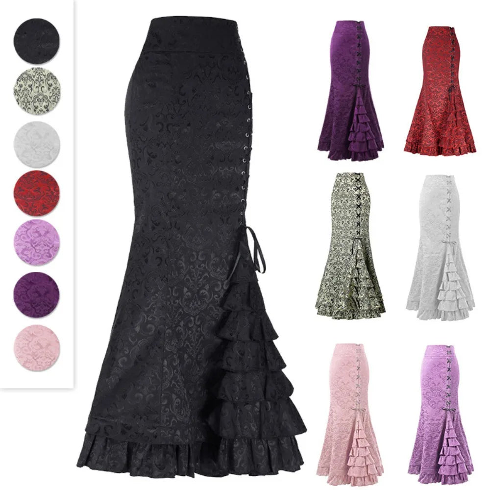 Vintage Gothic Long Skirts Women Punk Fish Tail Skirt New High Waisted Temperament Goth