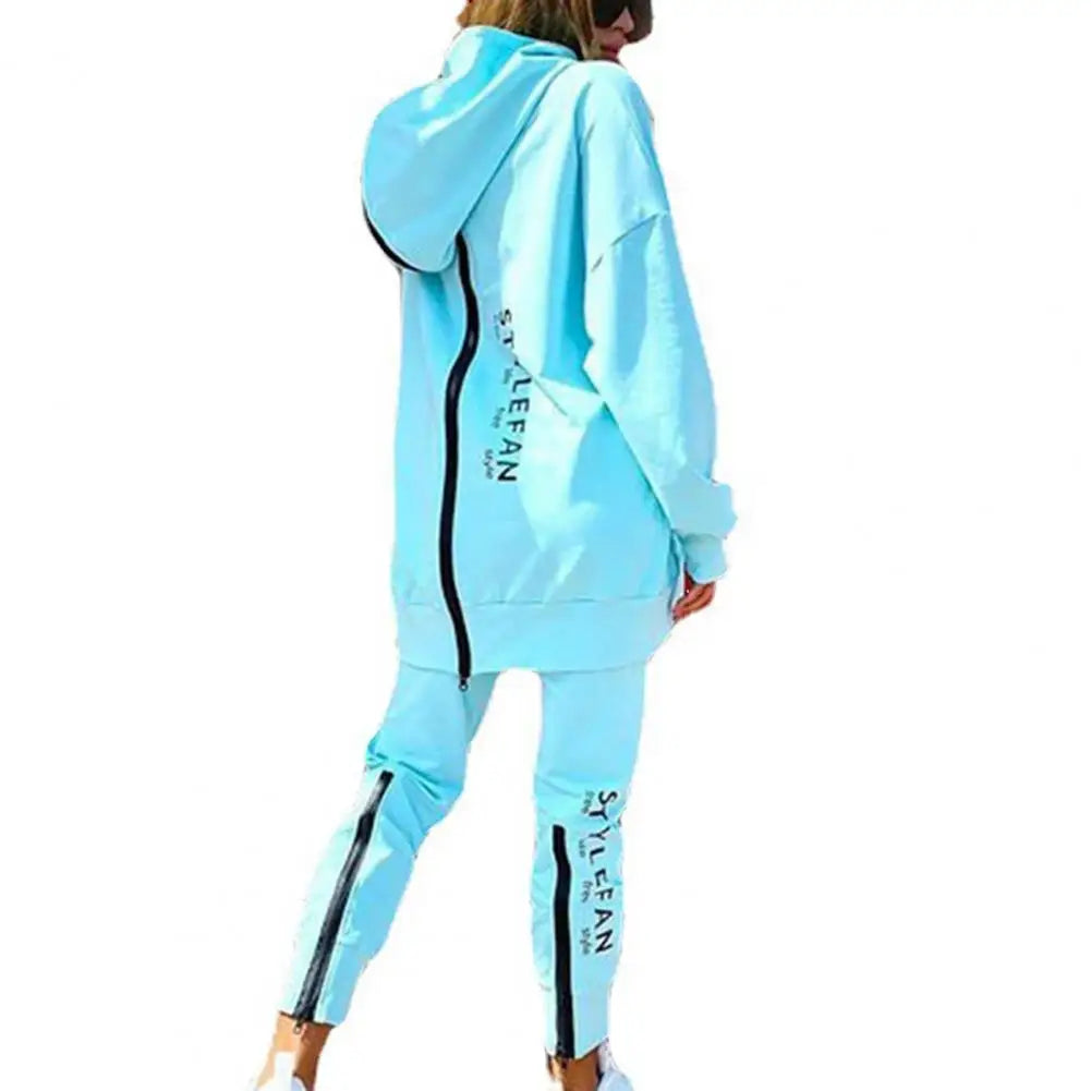 Winter Chic Oversized Tracksuit Back Zipper Long Hoodie + Pants Set Street Sportswear Pullover Hip-Hop Two-Piece Outfits