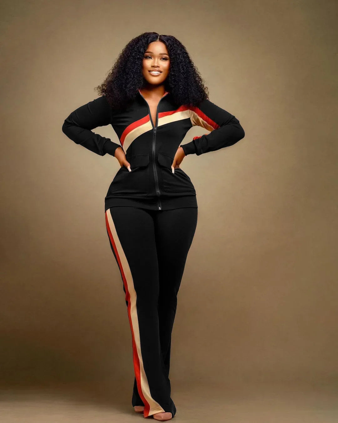 Women's Sports Casual Fashion Two-piece Striped Sweatsuit Set