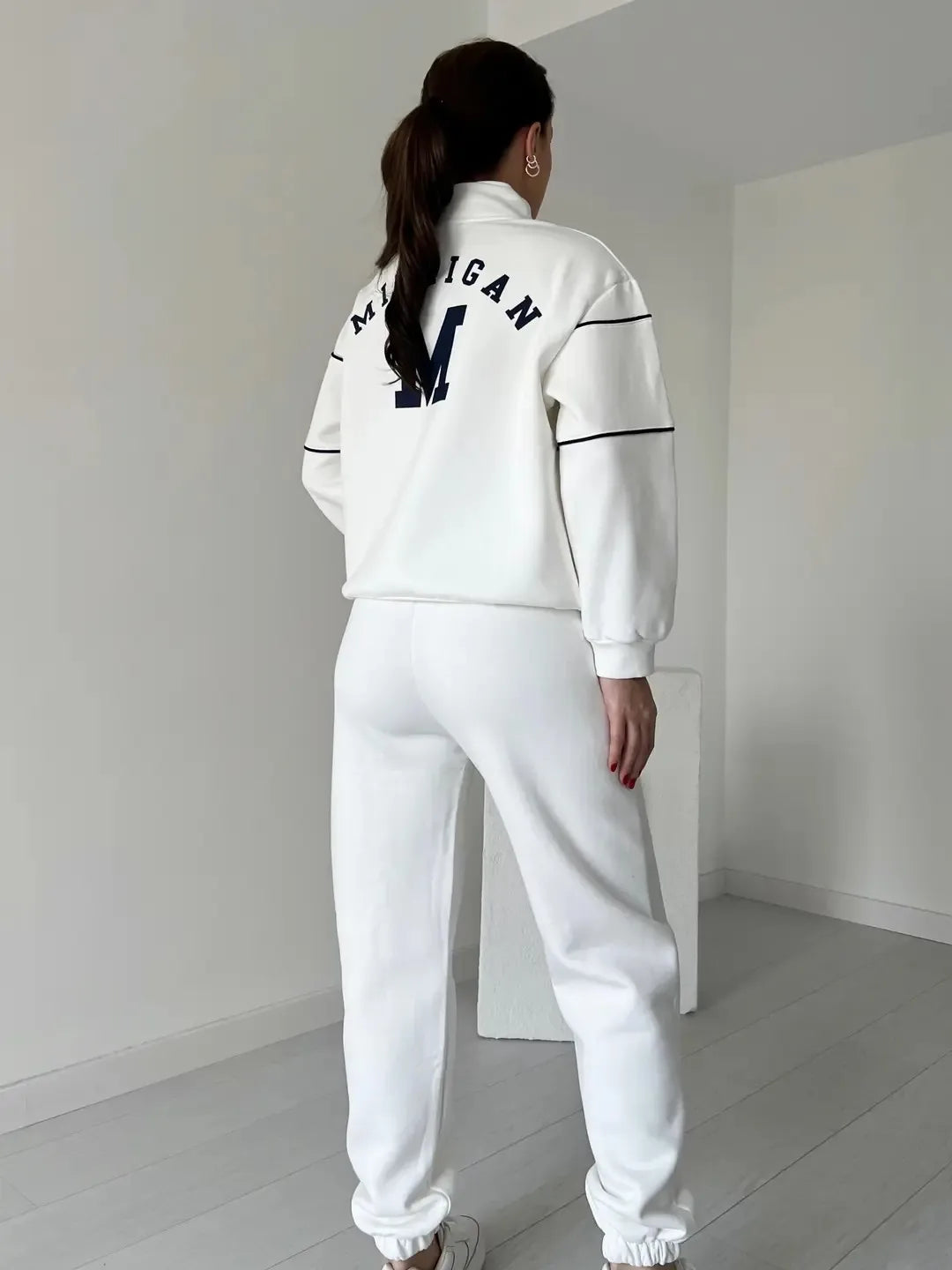 Fashion Letter Print Sweatshirt Set Casual Zipper Half Open Collar Long-sleeve Top + Sweatpants Two-piece Suit