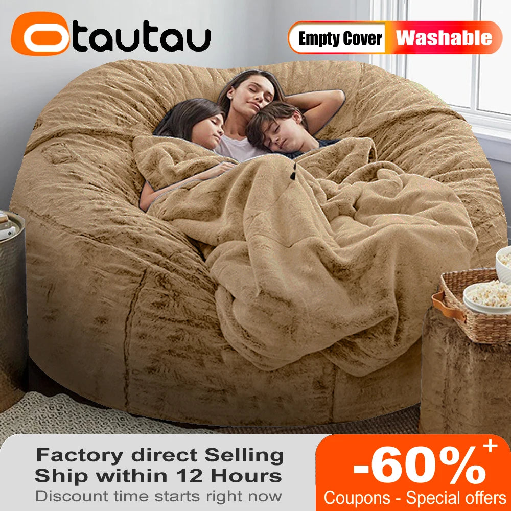 4/5ft Giant Bean Bag Cover Fluffy Sofa Bed Sac Beanbag Couch Relax Recliner Chair