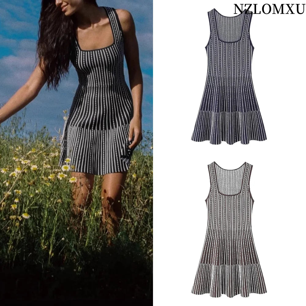 Woman Striped Knitted Mini Dress