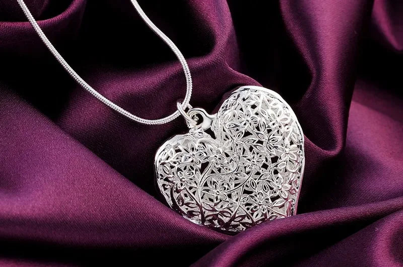 Fashion silver color jewelry elegant charms retro exquisite heart pendant necklace women