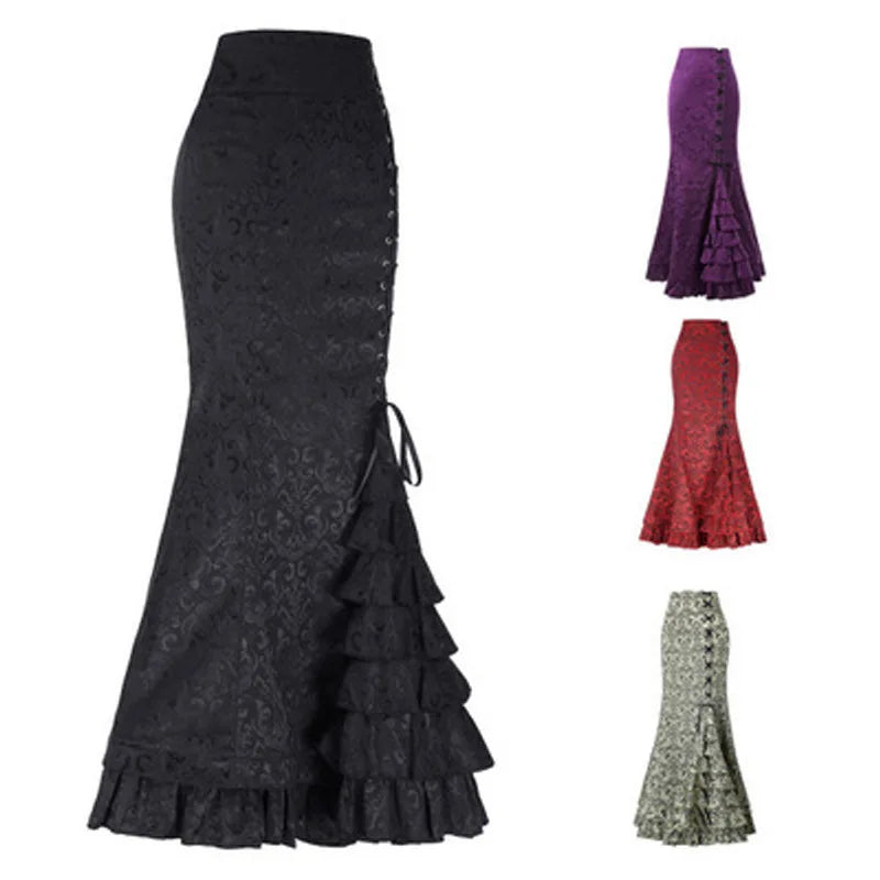 Vintage Gothic Long Skirts Women Punk Fish Tail Skirt New High Waisted Temperament Goth