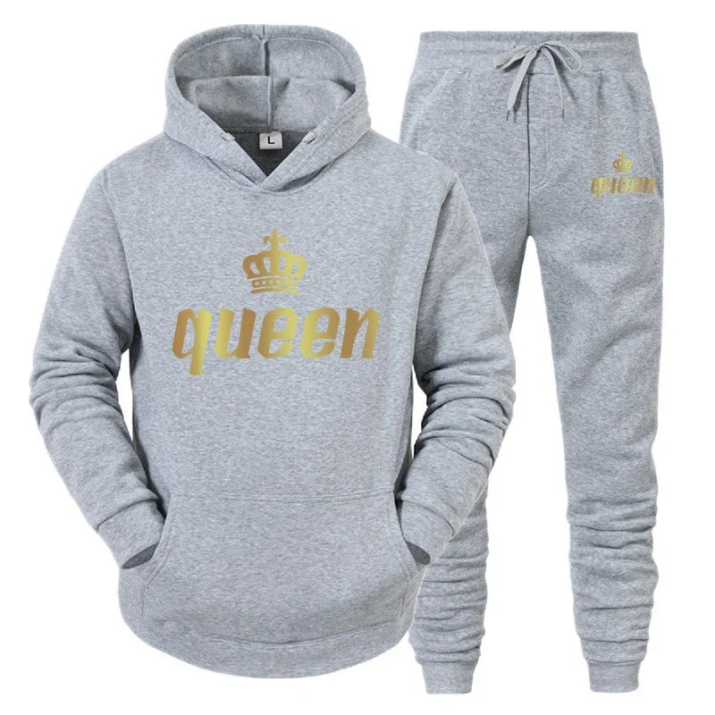 King And Queen Couple Outfit Hoodie and Jogger Pants High Quality Men Women Daily Casual Sport Jogging Suit King Queen Tracksuit