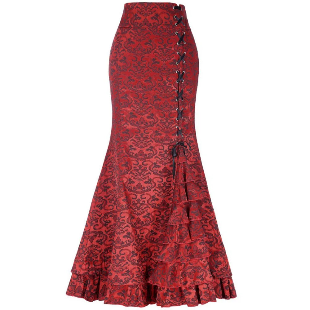 Vintage Gothic Long Skirts Women Punk Fish Tail Skirt New High Waisted Temperament Goth