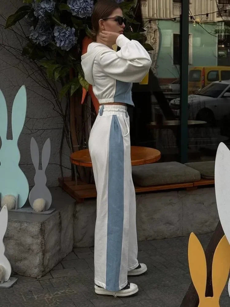 2 Piece Hoodie Sets Long Sleeve Zipper Women's Tracksuit New Crop Tops Wide Leg Sport Pants Set
