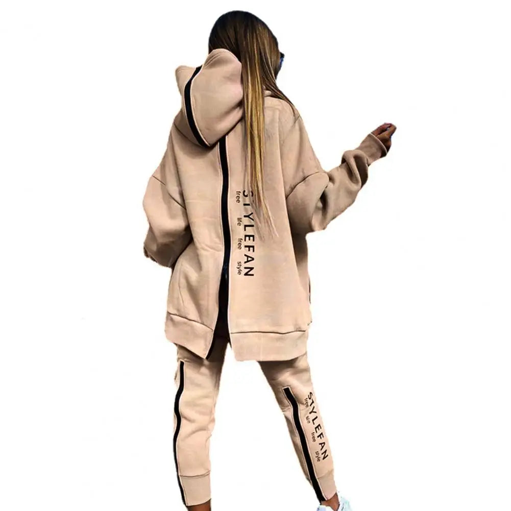 Winter Chic Oversized Tracksuit Back Zipper Long Hoodie + Pants Set Street Sportswear Pullover Hip-Hop Two-Piece Outfits