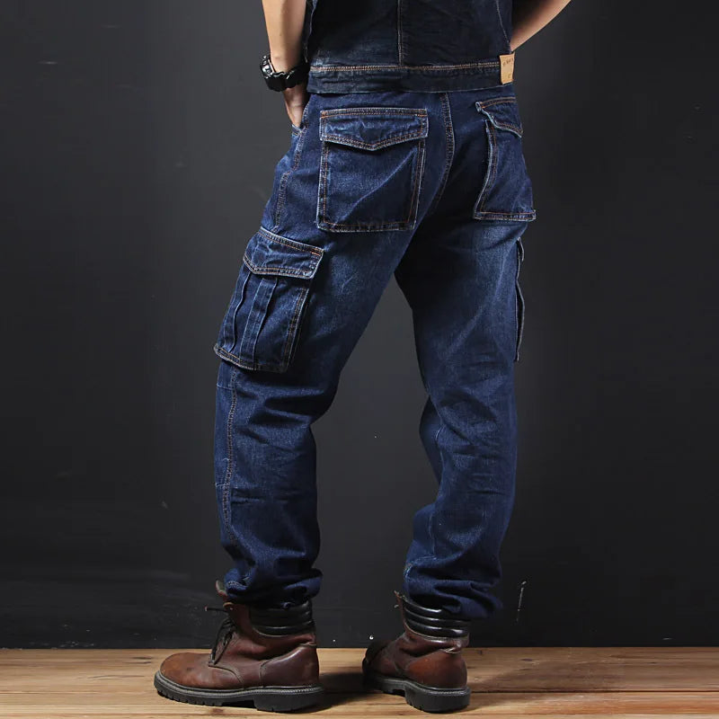 Men's Multi-Pocket Straight Cargo Jeans Loose Casual Jeans