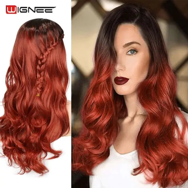 Light Blue Wig Synthetic Ombre Long Wavy Body Wave Side Part Heat Resistant Natural Hair Wigs
