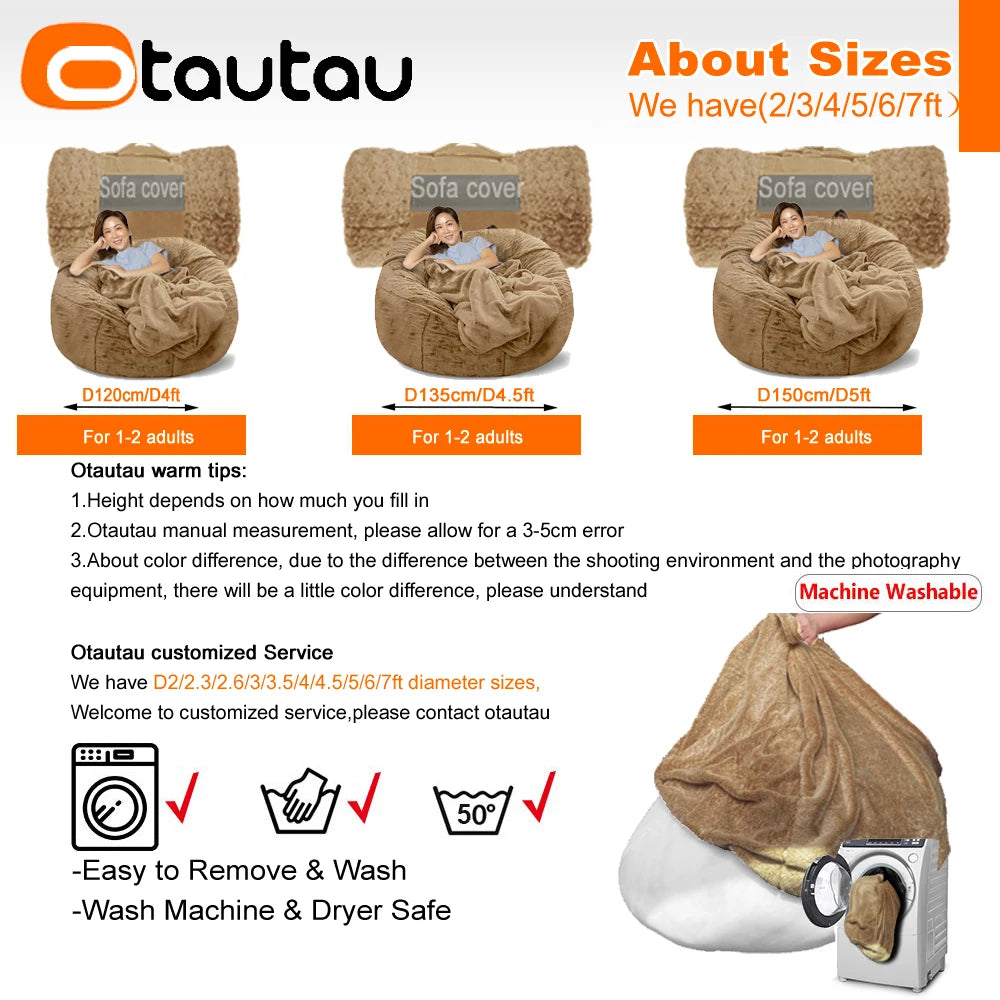 4/5ft Giant Bean Bag Cover Fluffy Sofa Bed Sac Beanbag Couch Relax Recliner Chair