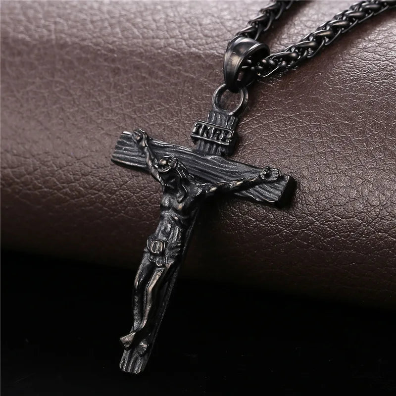 Crucifix Cross Pendant Stainless Steel Necklace Faith Necklace Fashion Religious Jewelry