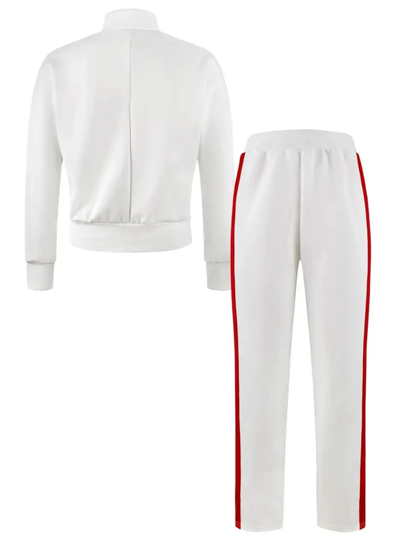 Red Striped Sports Set Two-Piece Set, Long-Sleeved Stand-Up Collar Jacket and Mid-Waist Drawstring Straight-Leg Pants