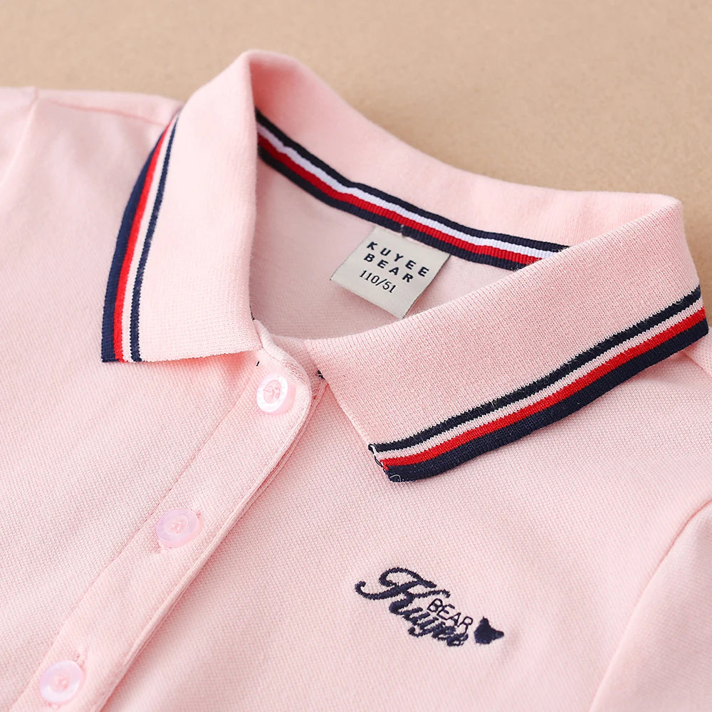 Girls Sport Dresses Cotton Turn-Down Collar Tennis Dress Short Sleeve Golf Dress for Children