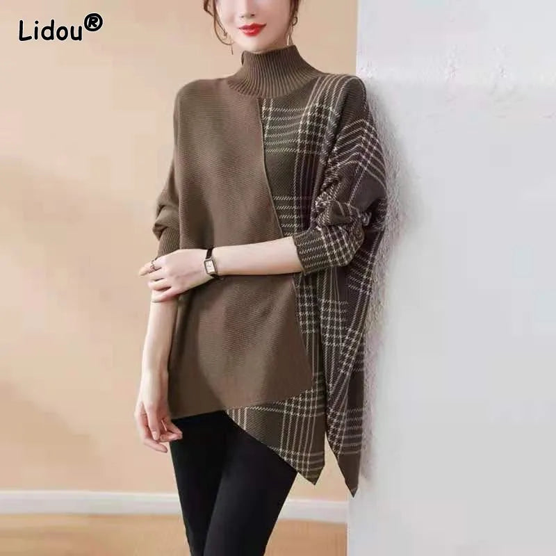 Casual Patchwork Turtleneck Sweaters Thick Loose-fitting Fashion Trends Women's Clothing Autumn Winter Korean Pullovers Grace