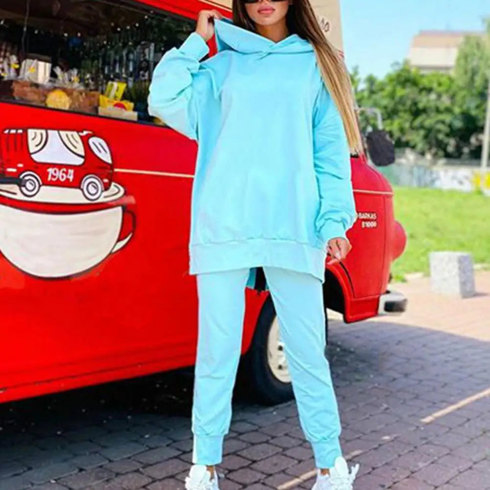 Winter Chic Oversized Tracksuit Back Zipper Long Hoodie + Pants Set Street Sportswear Pullover Hip-Hop Two-Piece Outfits
