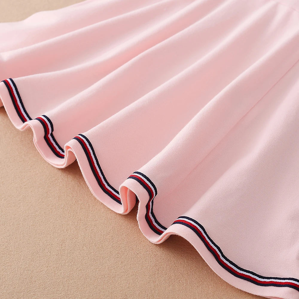 Girls Sport Dresses Cotton Turn-Down Collar Tennis Dress Short Sleeve Golf Dress for Children