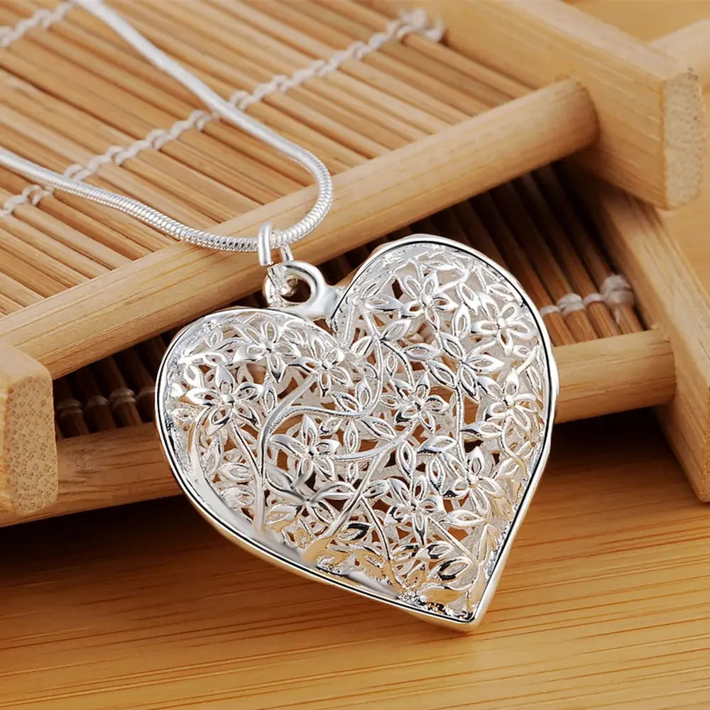 Fashion silver color jewelry elegant charms retro exquisite heart pendant necklace women