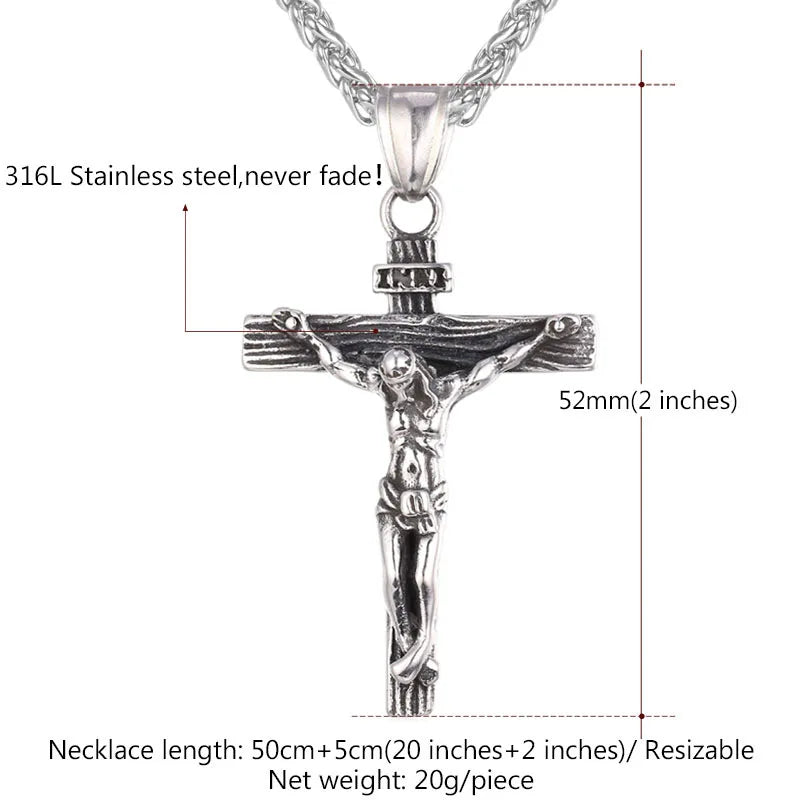 Crucifix Cross Pendant Stainless Steel Necklace Faith Necklace Fashion Religious Jewelry