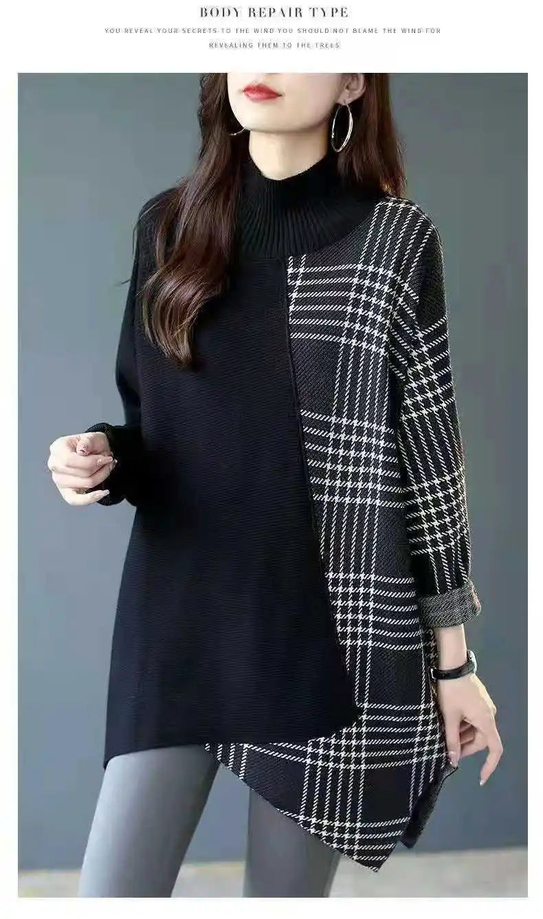 Casual Patchwork Turtleneck Sweaters Thick Loose-fitting Fashion Trends Women's Clothing Autumn Winter Korean Pullovers Grace