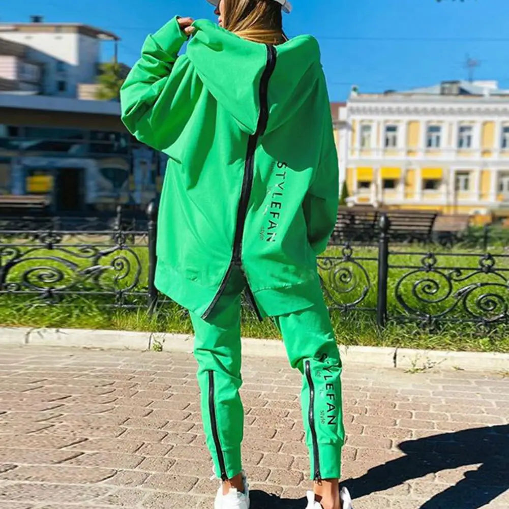 Winter Chic Oversized Tracksuit Back Zipper Long Hoodie + Pants Set Street Sportswear Pullover Hip-Hop Two-Piece Outfits