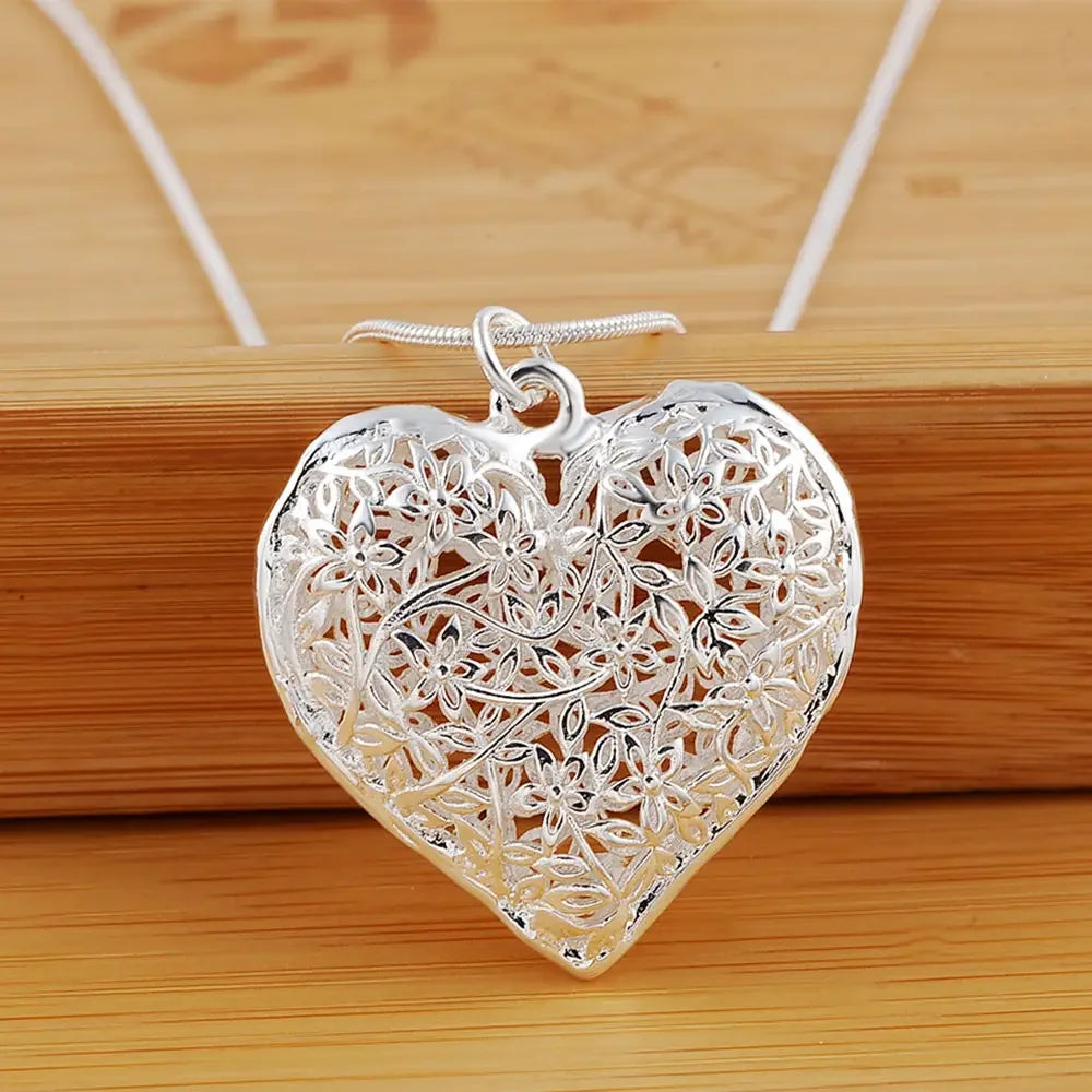 Fashion silver color jewelry elegant charms retro exquisite heart pendant necklace women