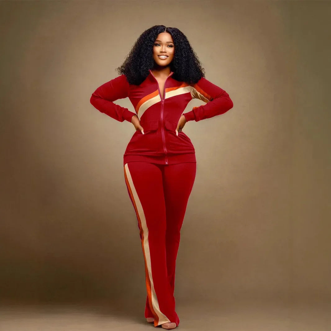 Women's Sports Casual Fashion Two-piece Striped Sweatsuit Set