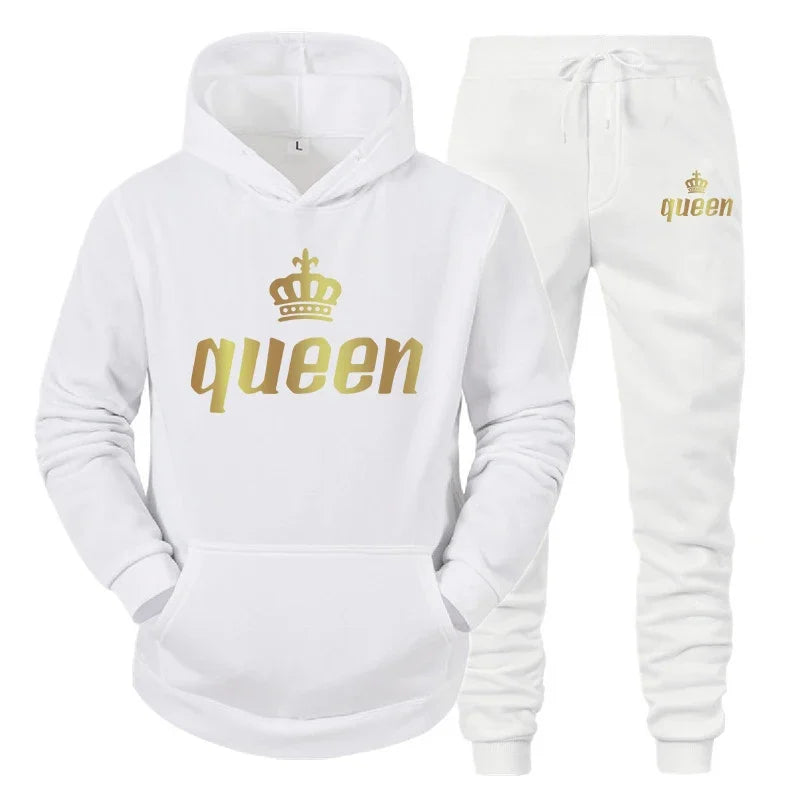 King And Queen Couple Outfit Hoodie and Jogger Pants High Quality Men Women Daily Casual Sport Jogging Suit King Queen Tracksuit