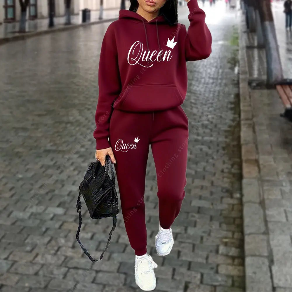 Queen Letter Graphic Print Women's Sets Hoodies Pants 2pcs Suit Autumn Winter Sports Jogging High quality Aesthetic Tracksuit
