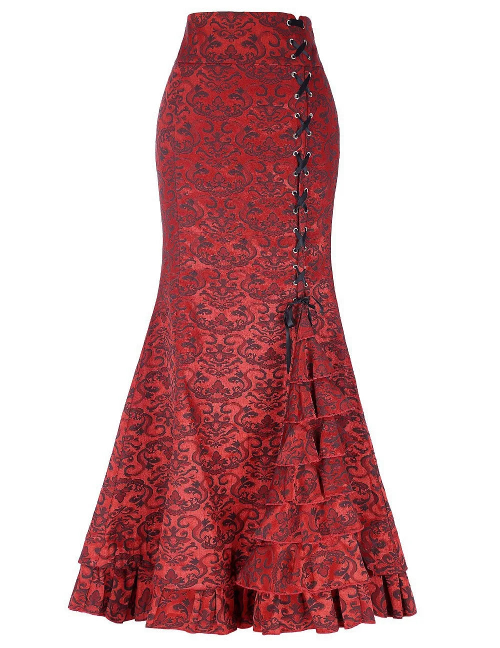 Vintage Gothic Long Skirts Women Punk Fish Tail Skirt New High Waisted Temperament Goth