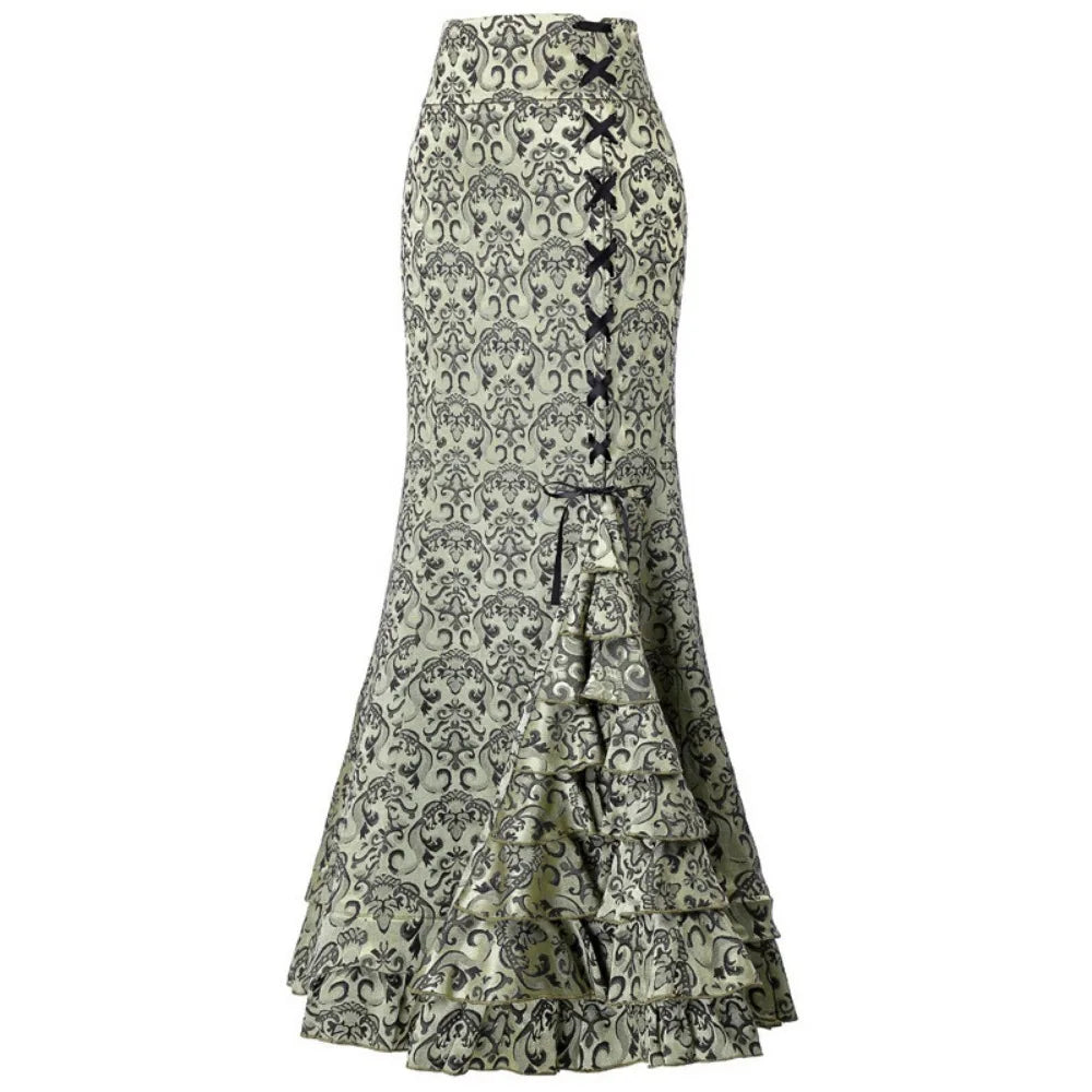 Vintage Gothic Long Skirts Women Punk Fish Tail Skirt New High Waisted Temperament Goth