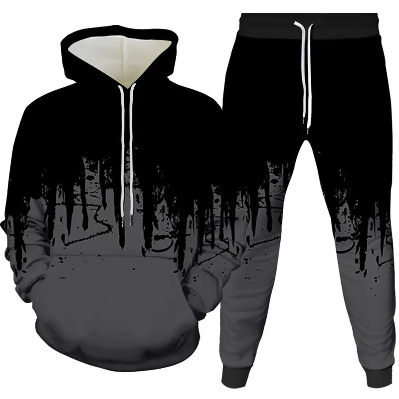 New Ink Painting 3D Printed Hoodie Pant Sets Men's Fashion Casual Sweatshirts Sweatpants Two Piece Suits Man Tracksuit Clothing