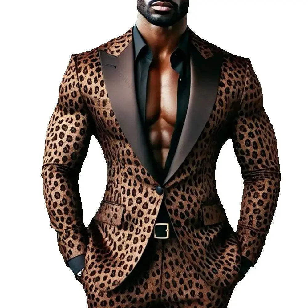 Leopard Men Two Pieces Suit