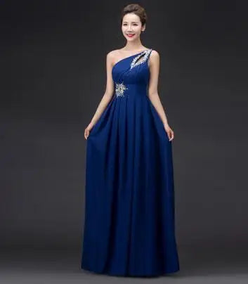 Women Robe De Soire Long Formal Blue Evening Dress Party One Shoulder Chiffon Lace-up Maxi Plus Size