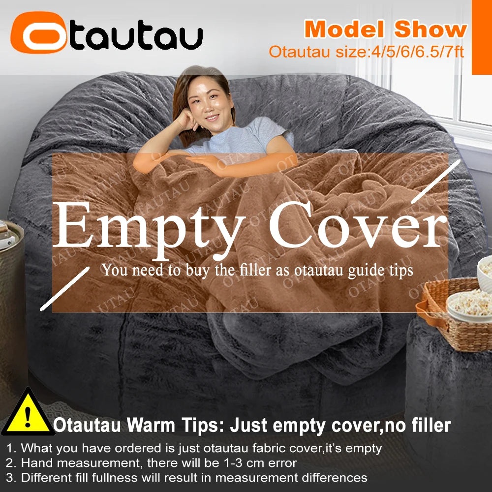 4/5ft Giant Bean Bag Cover Fluffy Sofa Bed Sac Beanbag Couch Relax Recliner Chair