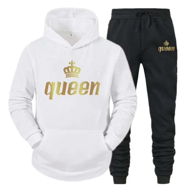 King And Queen Couple Outfit Hoodie and Jogger Pants High Quality Men Women Daily Casual Sport Jogging Suit King Queen Tracksuit