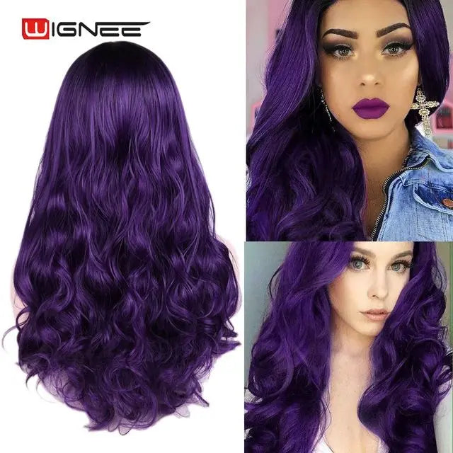 Light Blue Wig Synthetic Ombre Long Wavy Body Wave Side Part Heat Resistant Natural Hair Wigs