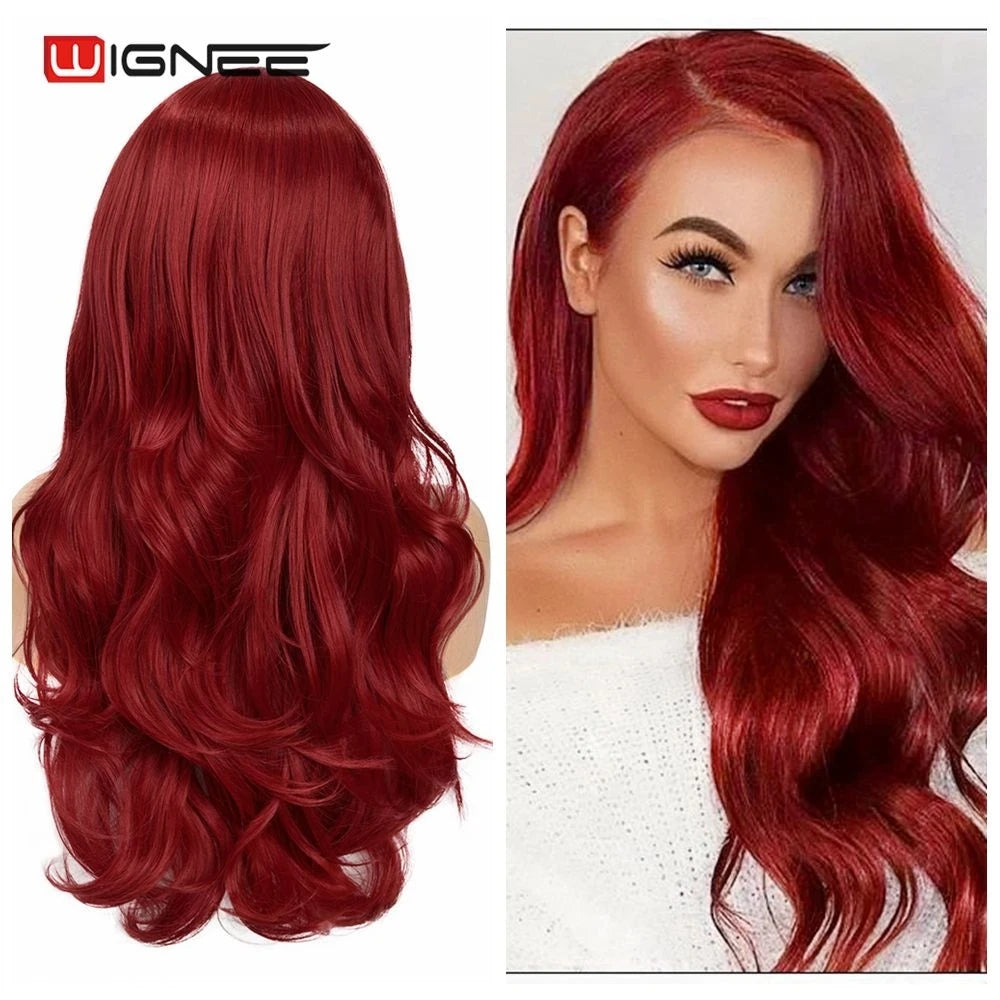 Light Blue Wig Synthetic Ombre Long Wavy Body Wave Side Part Heat Resistant Natural Hair Wigs