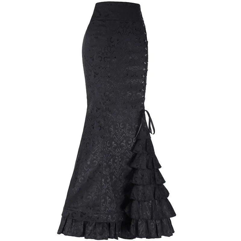 Vintage Gothic Long Skirts Women Punk Fish Tail Skirt New High Waisted Temperament Goth
