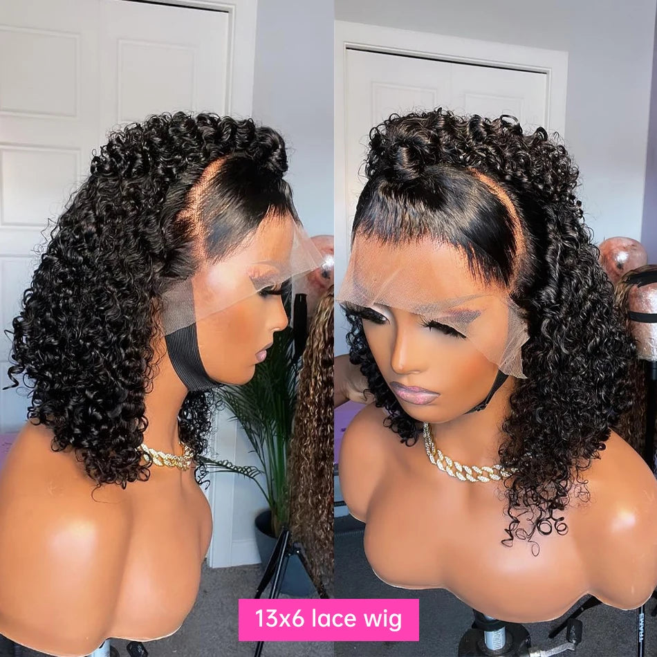 1B/27 Ombre Color Short Curly 13X6 Lace Front Human Hair Wigs With Baby Hair Pre Plucked Remy Brazilian Bob Wigs Bleached Knots