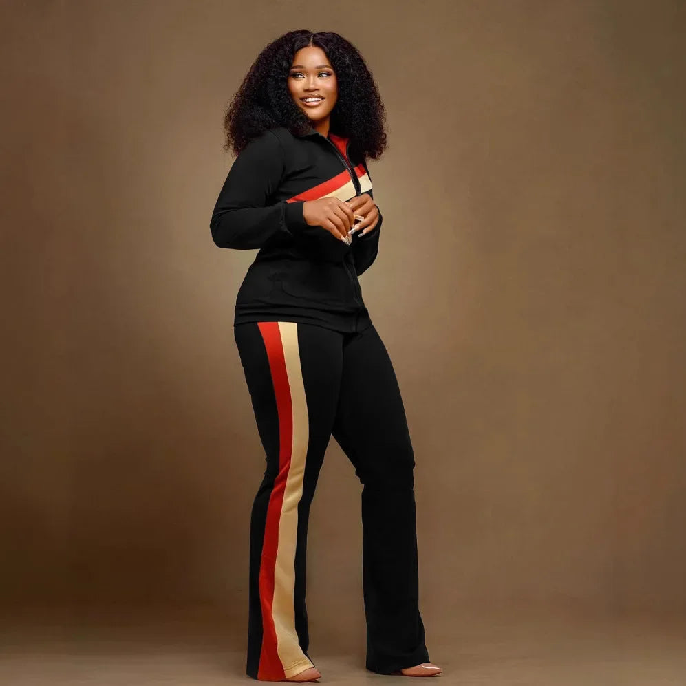 Women's Sports Casual Fashion Two-piece Striped Sweatsuit Set